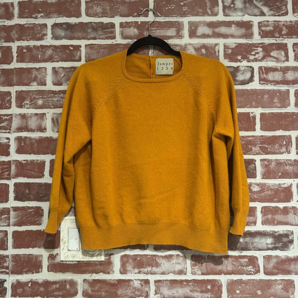 Jumper 1234 100% Cashmere Sweater Medium Mustard Yellow Crew Neck